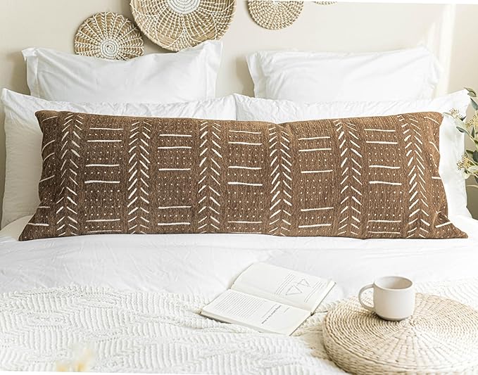 BlissBlush Fall Brown Soft Chenille Boho Body Pillow Cover 20x54, Decorative Oversized Long Lumbar Pillow, Boho Textured Oversize Body Pillow, Cover ONLY