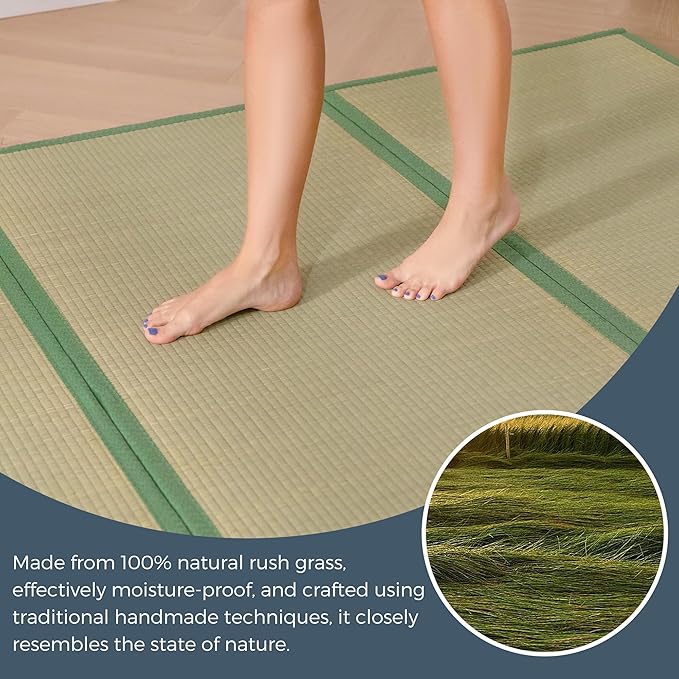 MAXYOYO Japanese Tatami Mat 100% Rush Grass Portable Folding Mat Futon Mattress Firm Traditional Floor Bed 79"x39"x0.47"
