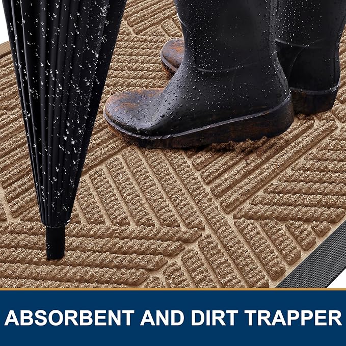 Smiry Front Door Mat Outside Entrance, Heavy Duty Sturdy Natural Rubber Doormat, Trap Dirt and Moisture, Easy Clean Low Profile Mats for Indoor Outdoor Entry, Irregular Triangle (59x24, Coffee)