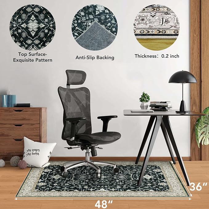 Office Chair Mat for Hardwood Floor&Tile Floor,36"x48" Heavy Duty Desk Chair Mat for Hard Floors,Under Desk Rug for Rolling Computer Chair,Anti Slip,Low Pile Carpet Floor-Frame Black White