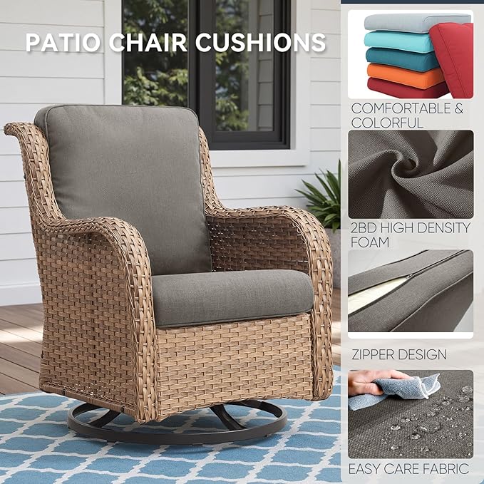 Outdoor Chair Cushions 3 Packs - Outside Durable Thick Replacement Back and Seat Cushion 22x24 with Zipper Cover for Patio Glider Rocking Chairs Loveseat Couch – Grey/Regular