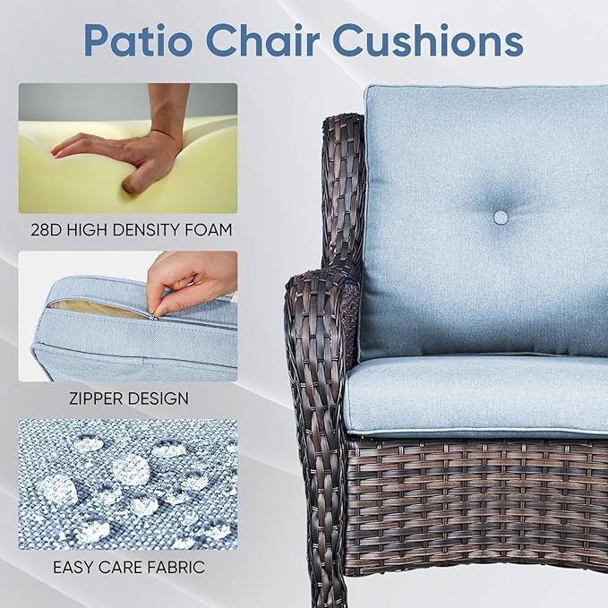 10-Piece Outdoor Patio Cushion Set - Fade & Water Resistant with Removable Olefin Cover, 22x24x4 Inch Memory Foam Cushions for Wicker Sectional Sofa – Baby Blue/Buckle