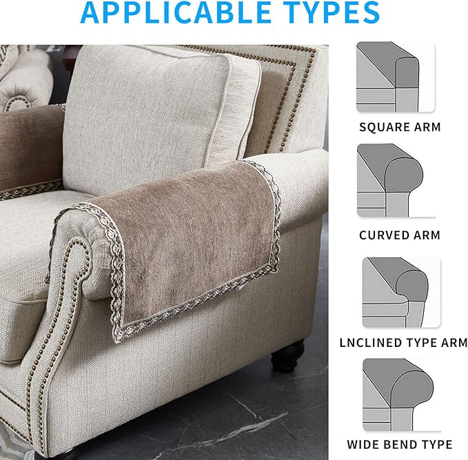 MINJIATEX Couch arm Covers,Non-Slip lace Sofa arm Covers Set of 2 Washable Sofa armrests Covers for Living Room Recliner Chair arm Cover Protectors for Leather Sofa armrest slipcover (HZW-Brown)