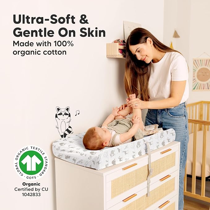 2-Pack Organic Changing Pad Covers for Girl, Boy, Neutral - 100% Cotton Changing Table Pad Cover, Soft Baby Nursery Diaper Changing Pad Sheets, Contour Changing Pads Liners,Change Pad Cover (Savannah)