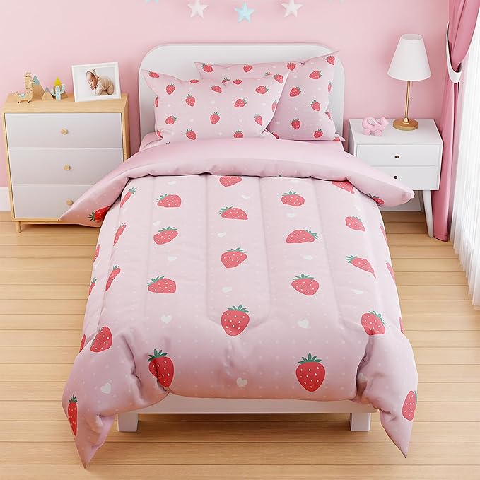 SANDJEST Strawberry Duvet Cover Sets Twin Size for Kids Girls, Include 1 Polyester Comforter Cover 68x86 Inches and 1 Pillowcase 20x26 Inches, Comforter Not Included, Gift for Christmas Birthday