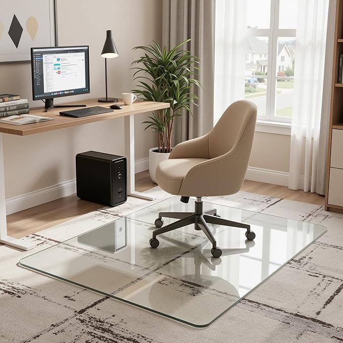 Antok Tempered Glass Chair Mat, 45"x55" Office Chair Mat for Carpet & Hardwood Floors, Heavy Duty 0.2" Desk Chair Mat for Smooth Rolling at Home or Office
