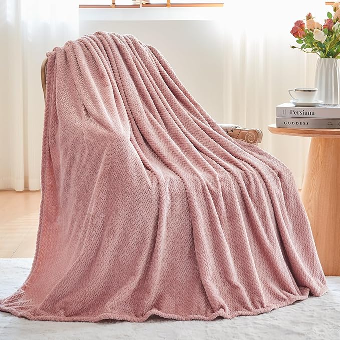 NEWCOSPLAY Super Soft Throw Blanket Dusty Pink Premium Silky Flannel Fleece Leaves Pattern Lightweight Bed Blanket All Season Use (Dusty Pink, Throw(50"x60"))