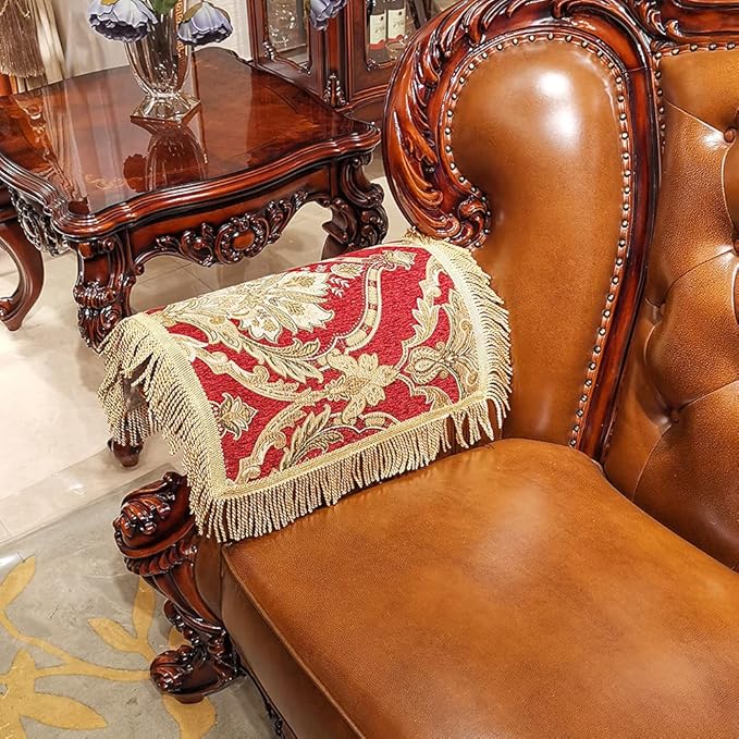 LUFEIJIASHI Luxury armrest Couch arm Covers for recliners Sofas Chairs Anti-Slip Furniture Protector Set of 2 (MLK-red)