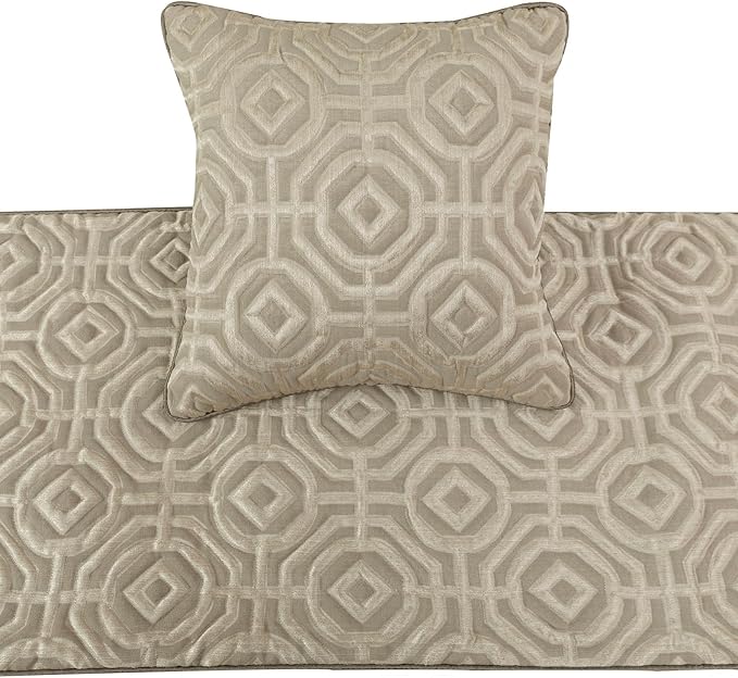 The HomeCentric King/Queen/Twin Beige Designer Queen 74"x18" Bed Runner Without Pillow Cover, Textured Bed Scarf on Silk Fabric - Hexagonal Norma