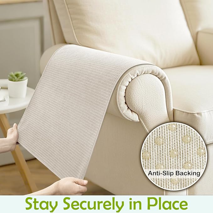 Couch Arm Covers, Sofa Arm Covers, Waterproof Armrest Cover for Sofa, Armchair, Loveseat, Non-Slip Recliner Arm Cover, Sofas Headrest Cover, Arm Chair Covers Set of 2 (Taupe, 26"×26")