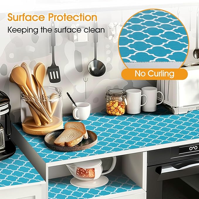 Shelf and Drawer Liner for Kitchen Cabinets Non-Adhesive, Strong Grip Non-Slip Thickened Cabinet Liners for Shelves, Waterproof Mats for Dresser Cupboard, Green/White, 23 in x 30 Feet