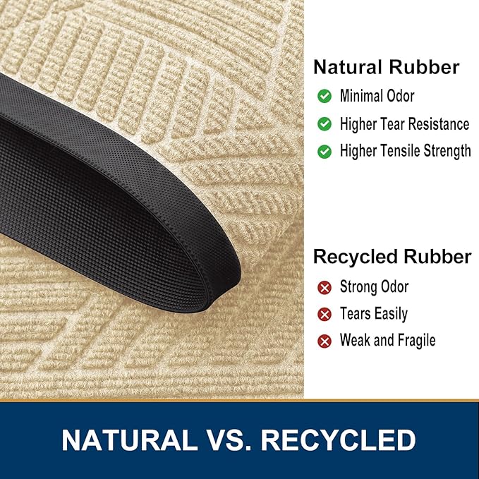 Smiry Front Door Mat Outside Entrance, Heavy Duty Sturdy Natural Rubber Doormat, Trap Dirt and Moisture, Easy Clean Low Profile Mats for Indoor Outdoor Entry, Irregular Triangle (59x35, Beige)