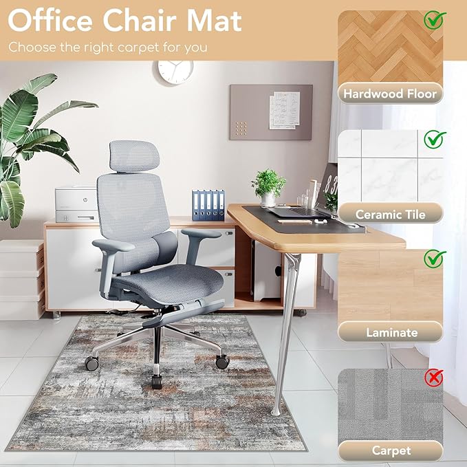 Office Chair Mat for Hardwood Floor&Tile Floor,36"X 48" Heavy Duty Desk Chair Mat for Hard Floors,Under Desk Rug for Rolling Computer Chair,Anti Slip,Low Pile Carpet Floor-Abstract Grey