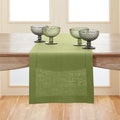 Solino Home Linen Moss Green Table Runner 132 Inches Long - 100% Pure Linen Extra Long Table Runner 14 x 132 Inch - Classic Hemstitch