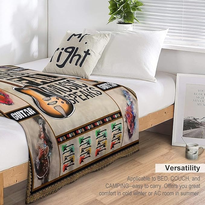 Guitar Blanket Guitar Gifts for Boys Men Music Throw Blanket for Kids Adults Soft Warm Cozy Fleece Blanket for Couch Sofa Bed 50"x60"