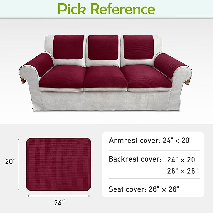 Couch Arm Covers, Sofa Arm Covers, Waterproof Armrest Covers for Sofa, Armchair, Loveseat, Non-Slip Recliner Arm Covers, Sofa Headrest Covers, Arm Chair Covers Set of 2 (Burgundy, 24"×20")
