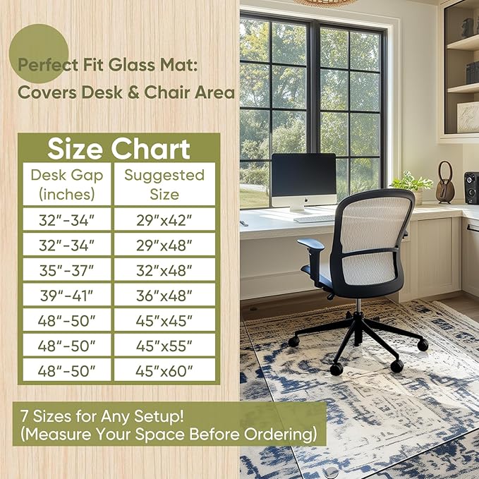 Office Chair Mat for Carpet & Hardwood, Upgraded 29" x 42" Dual Use Tempered Glass Chair Mat for Chair and Footrest Under Desk