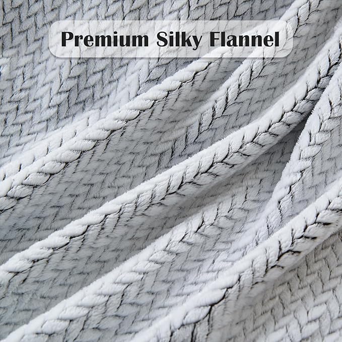 NEWCOSPLAY Super Soft King Blanket Frosty Dark Grey Premium Silky Flannel Fleece Leaves Pattern Lightweight Bed Blanket All Season Use (Frosty Dark Grey, King(90"x110"))