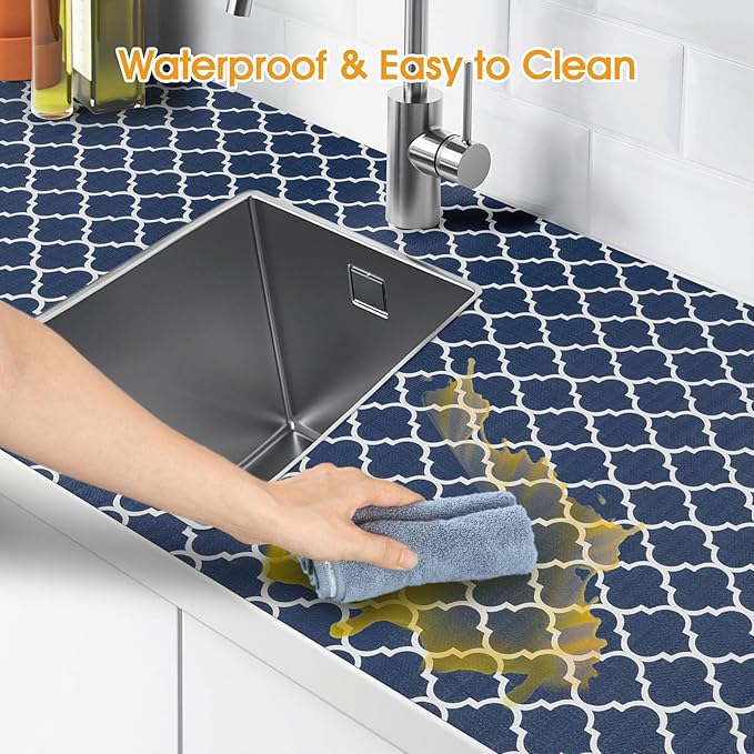 Shelf and Drawer Liner for Kitchen Cabinets Non-Adhesive, Strong Grip Non-Slip Thickened Cabinet Liners for Shelves, Waterproof Mats for Dresser Cupboard, Blue, 23 in x 20 Feet