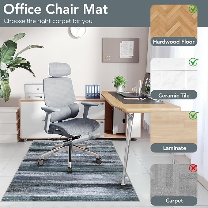 Office Chair Mat for Hardwood Floor&Tile Floor,36"X 48" Heavy Duty Desk Chair Mat for Hard Floors,Under Desk Rug for Rolling Computer Chair,Anti Slip,Low Pile Carpet Floor-Abstract Dark Grey