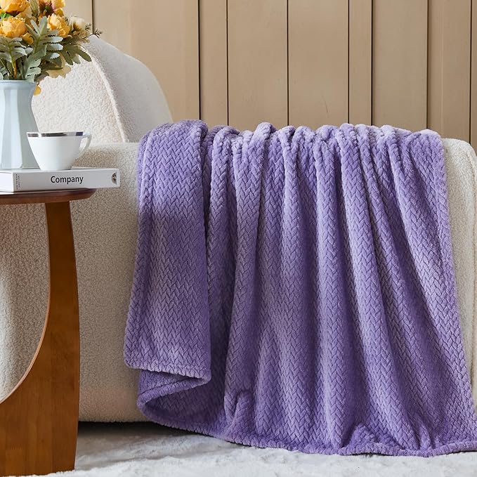 NEWCOSPLAY Super Soft Throw Blanket Lavender Premium Silky Flannel Fleece Leaves Pattern Lightweight Bed Blanket All Season Use (Lavender, Throw(50"x60"))