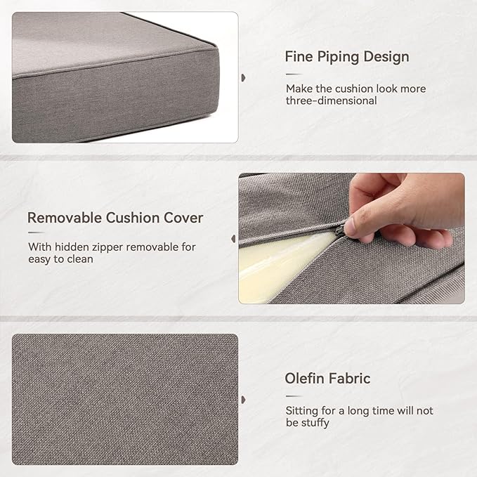 Luxury 6" Outdoor Cushions for Patio Furniture, 24x24x6" Thick Seat Cushion Set of 10, Fade Resistant Couch Chair Replacement Cushions High Density Deep Wicker Chair Cushion w/ Removable Cover Gray