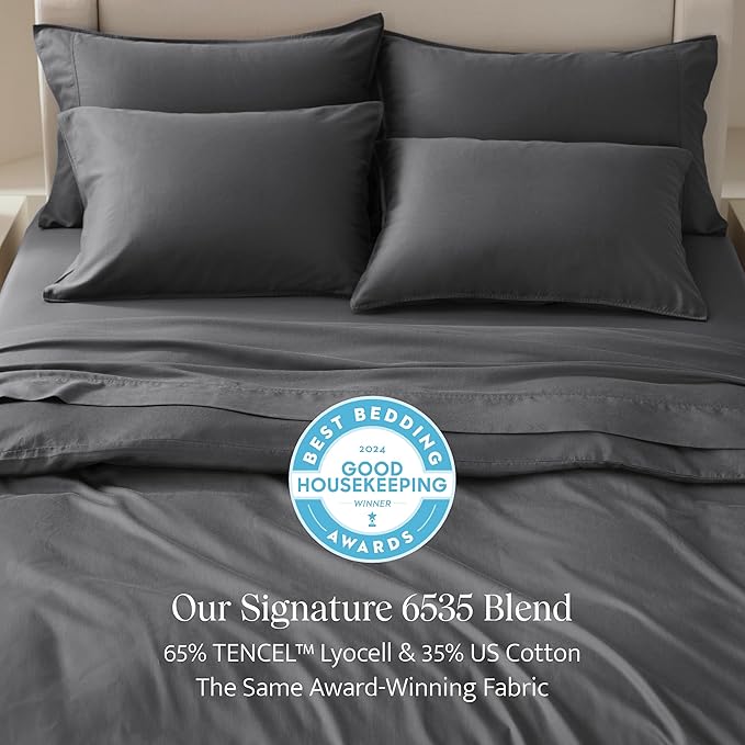 Double Stitch Cotton Tencel Duvet Cover - King Size Comforter Cover, Luxury & Soft Eucalyptus Lyocell Bedding Set for Hot Sleepers, Cooling, Smooth & Breathable, Button Closure, Ash Black, 106"x90"