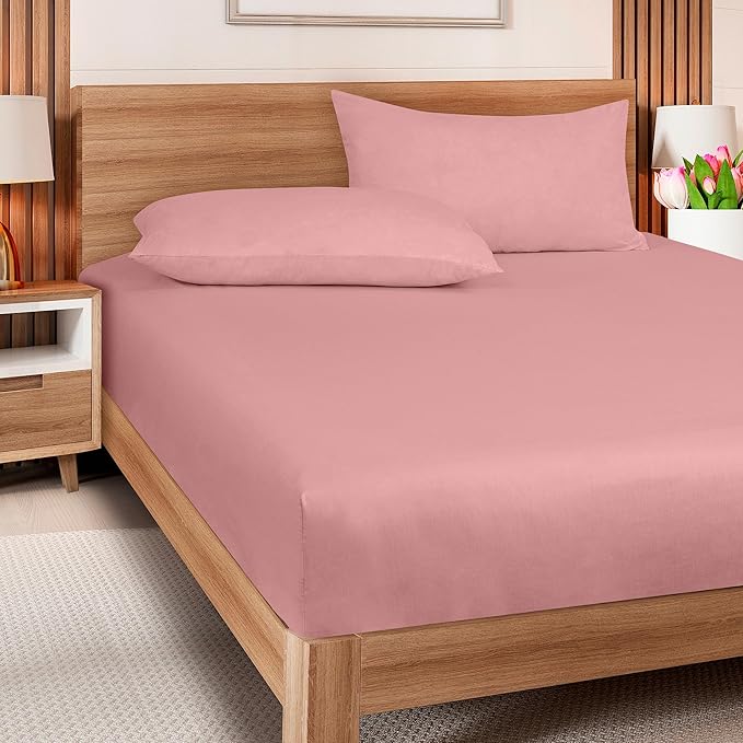 ROYALE LINENS 300 Thread Count 100% Long Staple Combed Cotton Fitted Sheet California King - Super Soft Deep Pocket Bottom Sheet - Fitted Sheets Only - Elastic Sheets (Cal King, Pink)