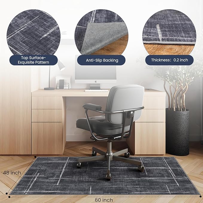 Office Chair Mat for Hardwood Floor&Tile Floor,48" X 60 Heavy Duty Desk Chair Mat for Hard Floors,Under Desk Rug for Rolling Computer Chair,Anti Slip,Low Pile Carpet Floor