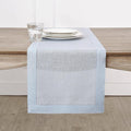 Solino Home Linen Light Blue Table Runner 132 Inches Long - 100% Pure Linen Extra Long Table Runner 14 x 132 Inch for Winter, Christmas, New Year - Classic Hemstitch