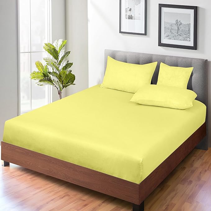 ROYALE LINENS 300 Thread Count 100% Long Staple Combed Cotton Fitted Sheet Twin - Super Soft Deep Pocket Bottom Sheet - Fitted Sheets Only - Elastic Sheets (Twin, Yellow)
