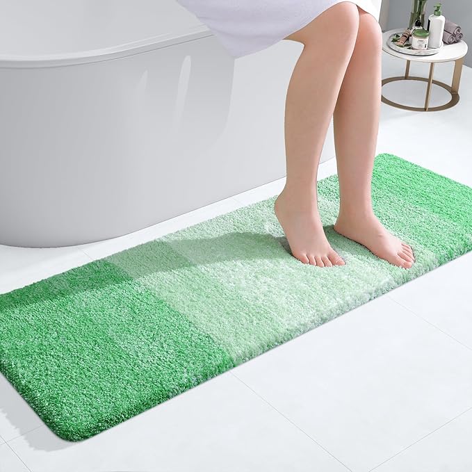 OLANLY Bathroom Runner Rugs 47x17, Extra Soft Absorbent Microfiber Bath Rugs, Rubber Backing, Quick Dry, Machine Washable Bath Mats for Bathroom Floor, Tub and Shower, Home Decor Accessories, Green