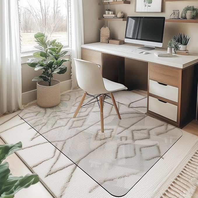 Office Chair Mat for Carpet & Hardwood, Upgraded 32" x 48" Dual Use Tempered Glass Chair Mat for Chair and Footrest Under Desk