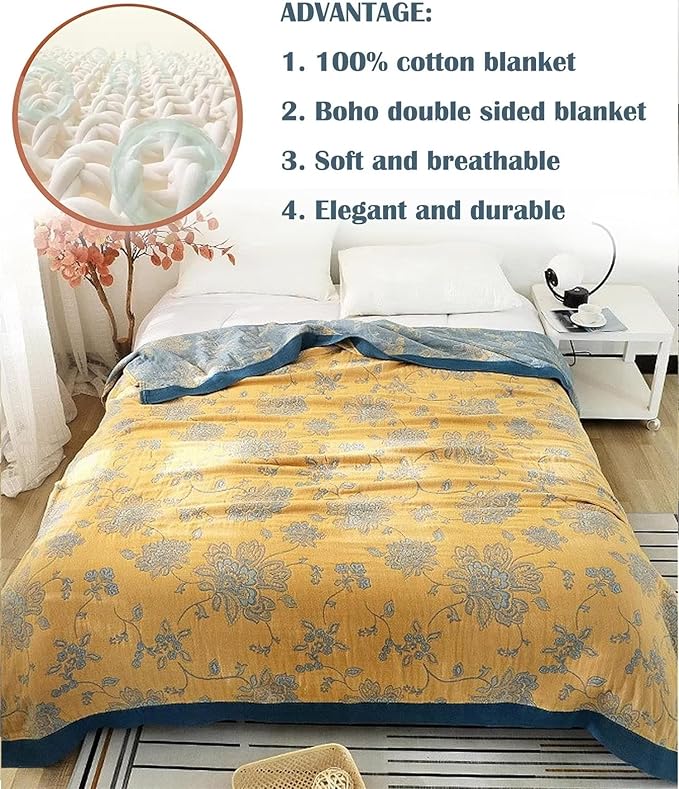 MSGKV Boho Throw Blanket Fall Blanket 100% Cotton Boho Couch Cover,Versatile Knit Woven Blankets,Super Soft Warm & Decorative Blankets for Chair Bed Sofa and Living Room,60''Wx 80''L