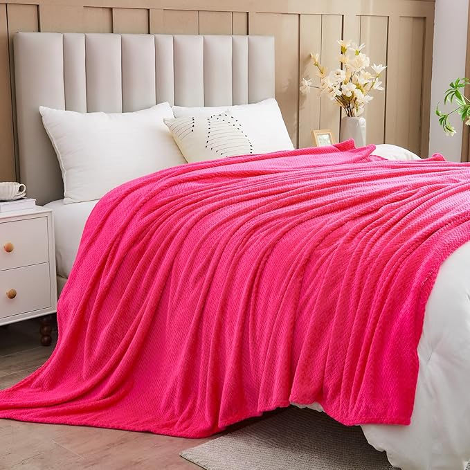 NEWCOSPLAY Super Soft King Blanket Dark Rose Red Premium Silky Flannel Fleece Leaves Pattern Lightweight Bed Blanket All Season Use (Dark Rose Red, King(90"x110"))