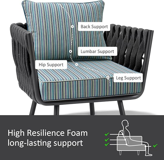 Sunbrella Outdoor Patio Chair Cushions Set, 24" x 24", Set of 2, Water-Repellent, Fade Resistant, Deep Seat Cushion for Backyard, Couch, Sofa and Patio Furniture, Swell Turquoise