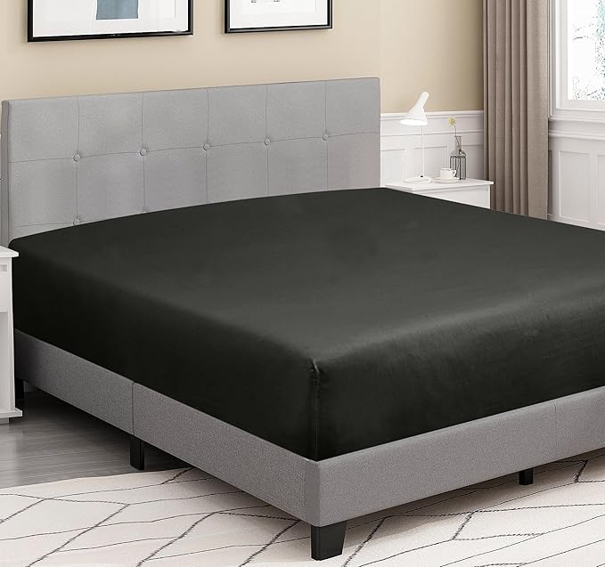 ROYALE LINENS 300 Thread Count 100% Long Staple Combed Cotton Fitted Sheet California King - Super Soft Deep Pocket Bottom Sheet - Fitted Sheets Only - Elastic Sheets (Cal King, Black)