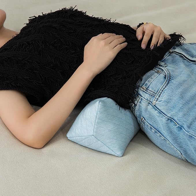 Buckwheat Neck Support Pillow Cervical Neck Cylinder Bolster Pillow Neck Pain Relief Breathable Comfortable for Back and Side Sleepers Round Pillows for Lunch Break Blue, 6x15 Inch