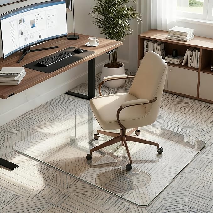 Antok Tempered Glass Chair Mat, 32"x48" Office Chair Mat for Carpet & Hardwood Floors, Heavy Duty 0.2" Desk Chair Mat for Smooth Rolling at Home or Office