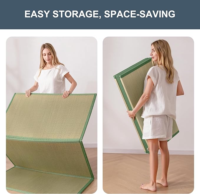 MAXYOYO Japanese Tatami Mat 100% Rush Grass Portable Folding Mat Futon Mattress Firm Traditional Floor Bed 79"x39"x0.47"