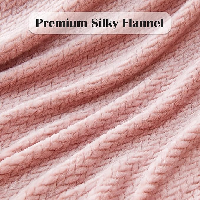 NEWCOSPLAY Super Soft Twin Blanket Dusty Pink Premium Silky Flannel Fleece Leaves Pattern Lightweight Bed Blanket All Season Use (Dusty Pink, Twin(60"x80"))