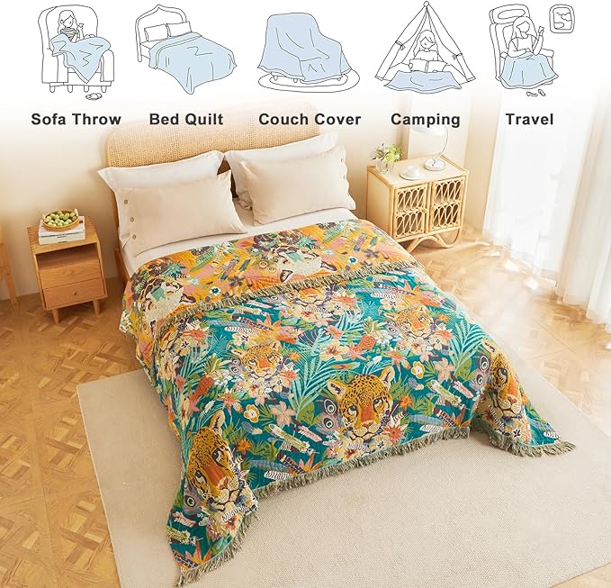 MSGKV Throw Blanket for Couch Cotton Leopard Animals Blanket 50"x60" Sofa Chair Blankets Muslin Breathable All Seasons Lightweight Farmhouse Blankets Home Decor