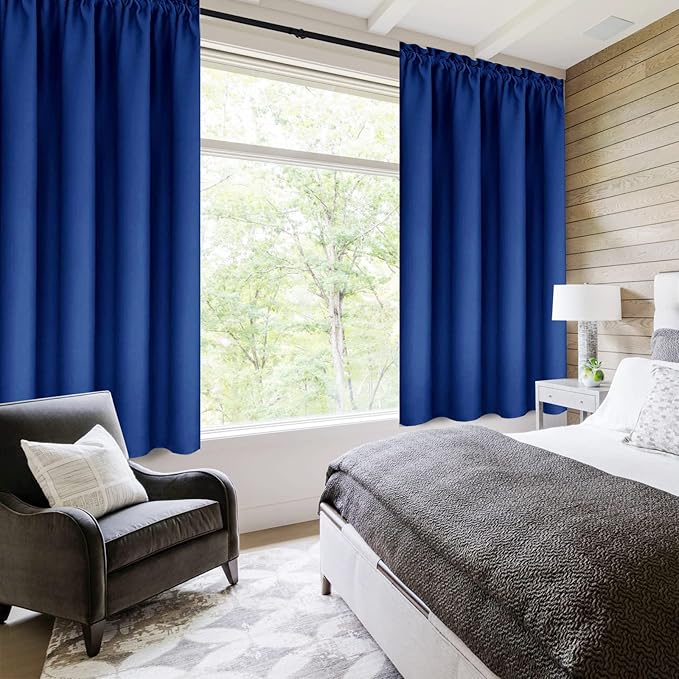 DWCN Blackout Curtains Room Darkening Thermal Insulated Bedroom Curtains Window Curtain Panels, 38 x 63 inches Long, Set of 2 Classic Blue Rod Pocket Drapes