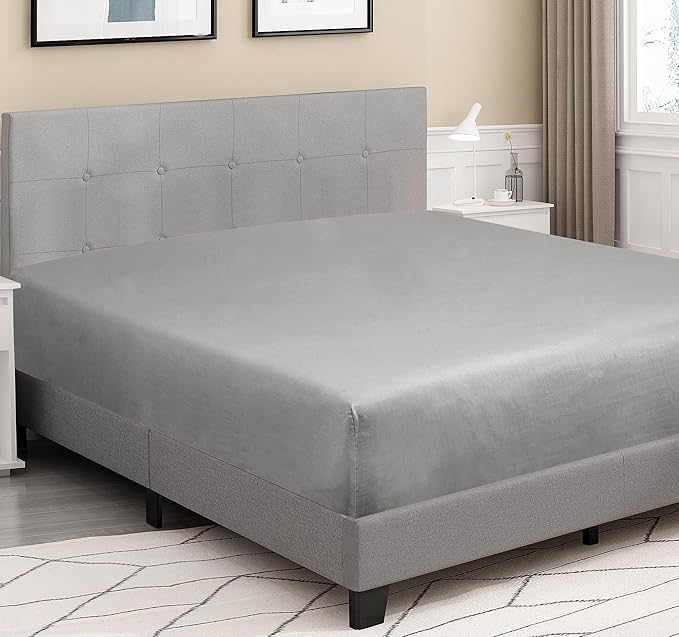 ROYALE LINENS 300 Thread Count 100% Long Staple Combed Cotton Fitted Sheet Queen - Super Soft Deep Pocket Bottom Sheet - Fitted Sheets Only - Elastic Sheets (Queen, Silver)