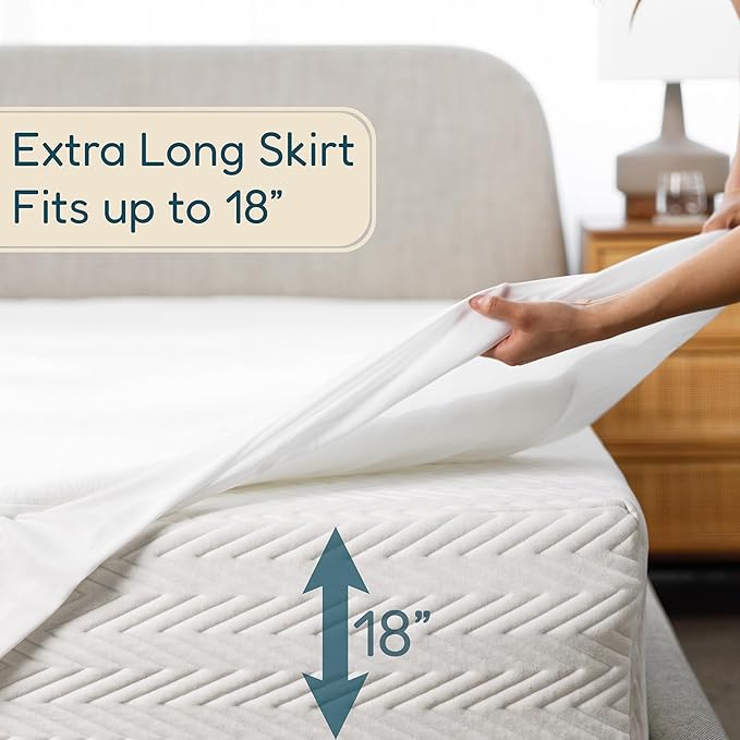 DreamOasis Waterproof Mattress Protector Queen Size - Premium Bamboo Viscose, Super Soft, Breathable, Machine Washable, Noiseless Bed Mattress Cover - White