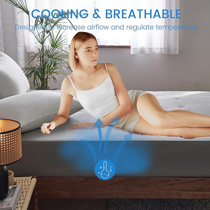 Simple&Opulence Cooling Quilted Mattress Pad – Fitted Sheet Mattress Protector Cover with Elastic Corners, Soft & Breathable, 16 Inch Deep Pocket (Dark Grey,King)