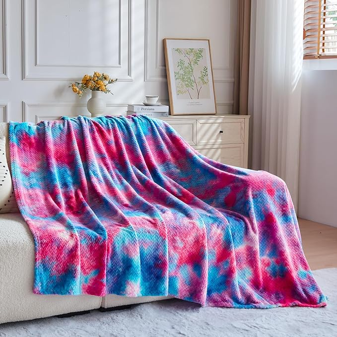 NEWCOSPLAY Super Soft Throw Blanket Deep Purple Rainbow Premium Silky Flannel Fleece Leaves Pattern Lightweight Bed Blanket All Season Use (Deep Purple Rainbow, Throw(50"x60"))