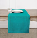 Solino Home Linen Teal Table Runner 156 Inches Long - 100% Pure Linen Extra Long Table Runner 14 x 156 Inch - Classic Hemstitch