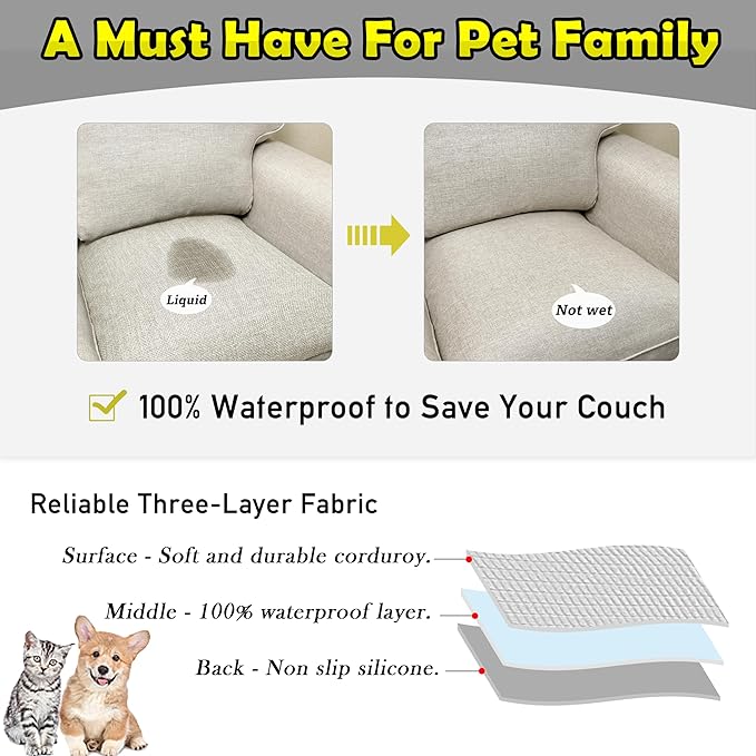 Couch Arm Covers, Waterproof Armrest Cover for Sofa, Armchair, Loveseat, Non-Slip Recliner Arm Cover, Sofa Arm Covers, Headrest Covers, Arm Chair Covers Set of 2 (Cream White, 24"×20")