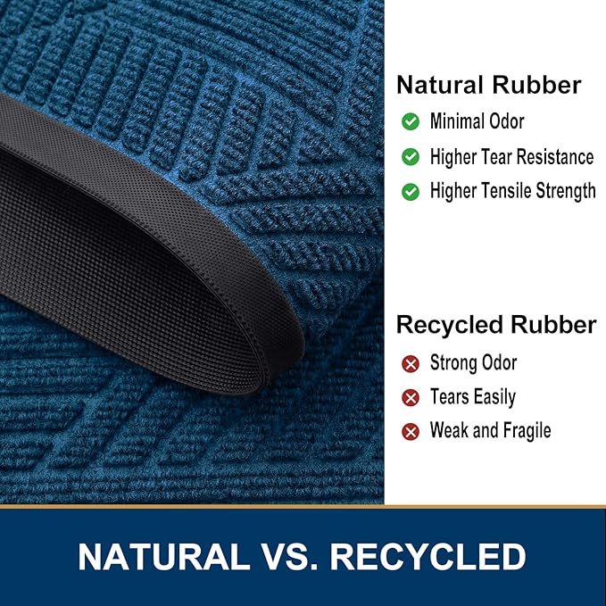 Smiry Front Door Mat Outside Entrance, Heavy Duty Sturdy Natural Rubber Doormat, Trap Dirt and Moisture, Easy Clean Low Profile Mats for Indoor Outdoor Entry, Irregular Triangle (36x24, Mixed Blue)